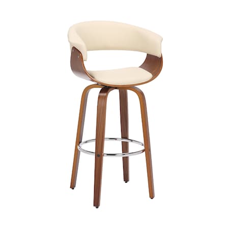 Armen Living Julyssa 26" Counter Height Swivel Cream Faux Leather and Walnut Wood Bar Stool LCJSBAWACR26